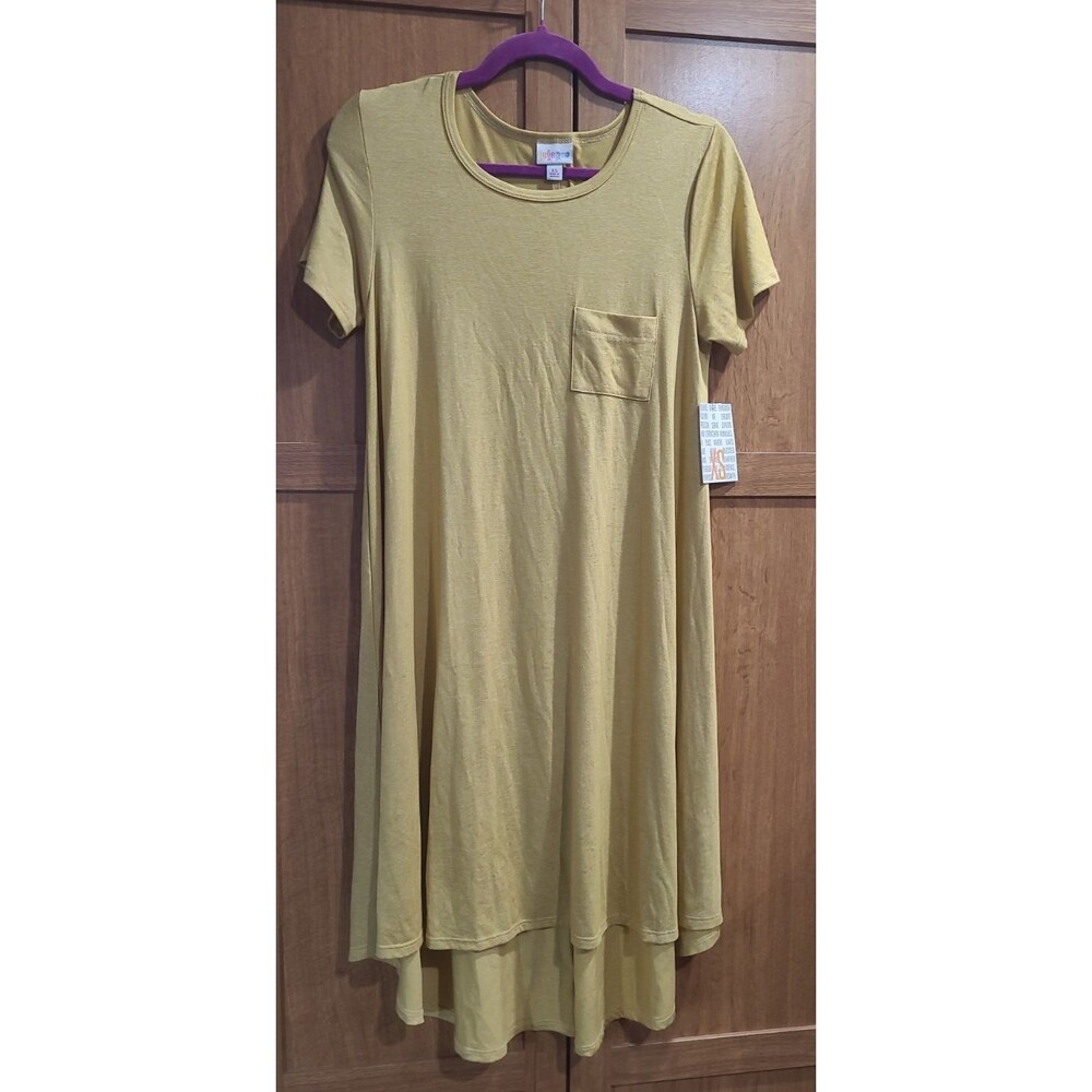 LulaRoe NWT XS Solid Gold Textured Carly 100% Cotton Midi TShirt Dress